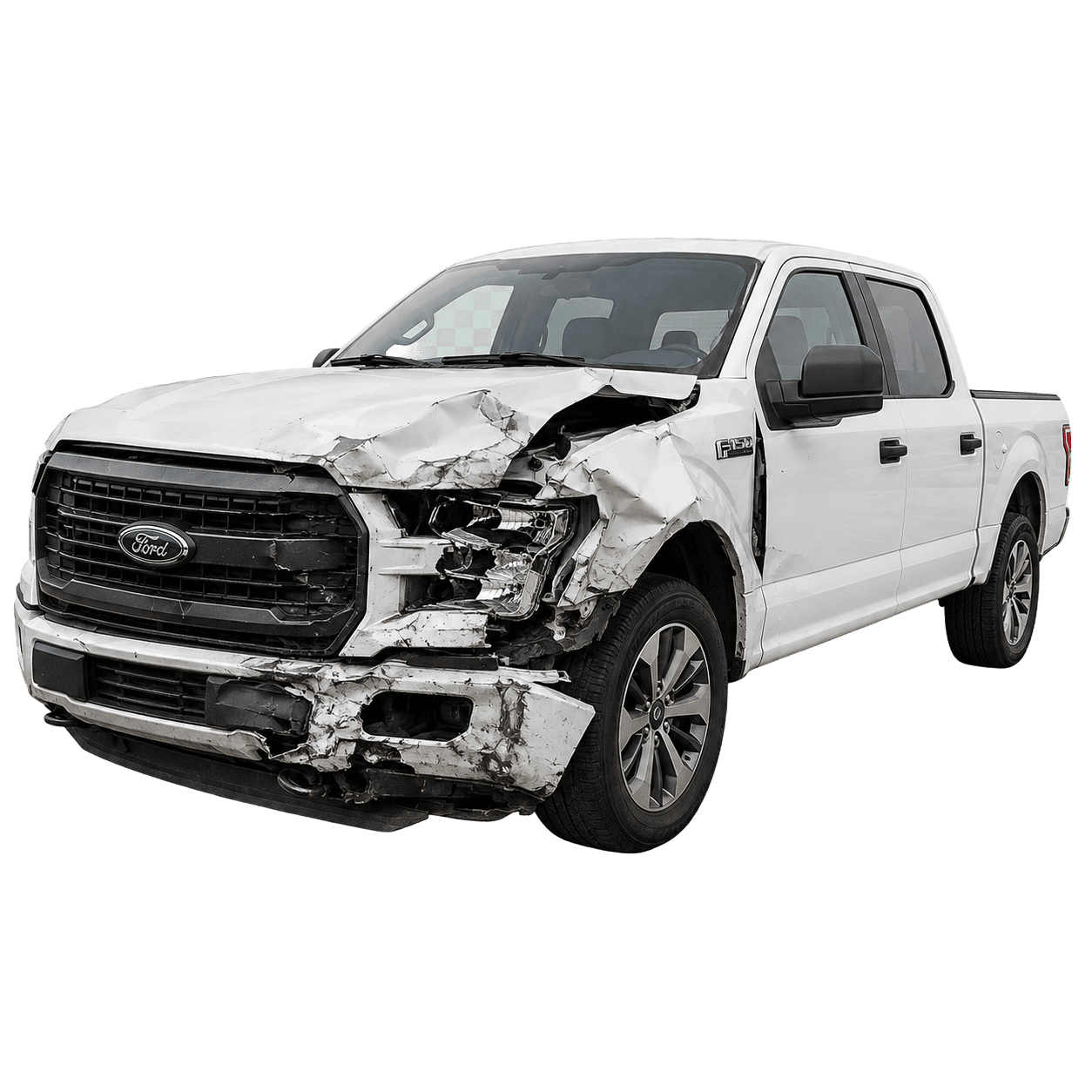 Camioneta pickup blanca con daños al frente tras un accidente (imagen ilustrativa)
